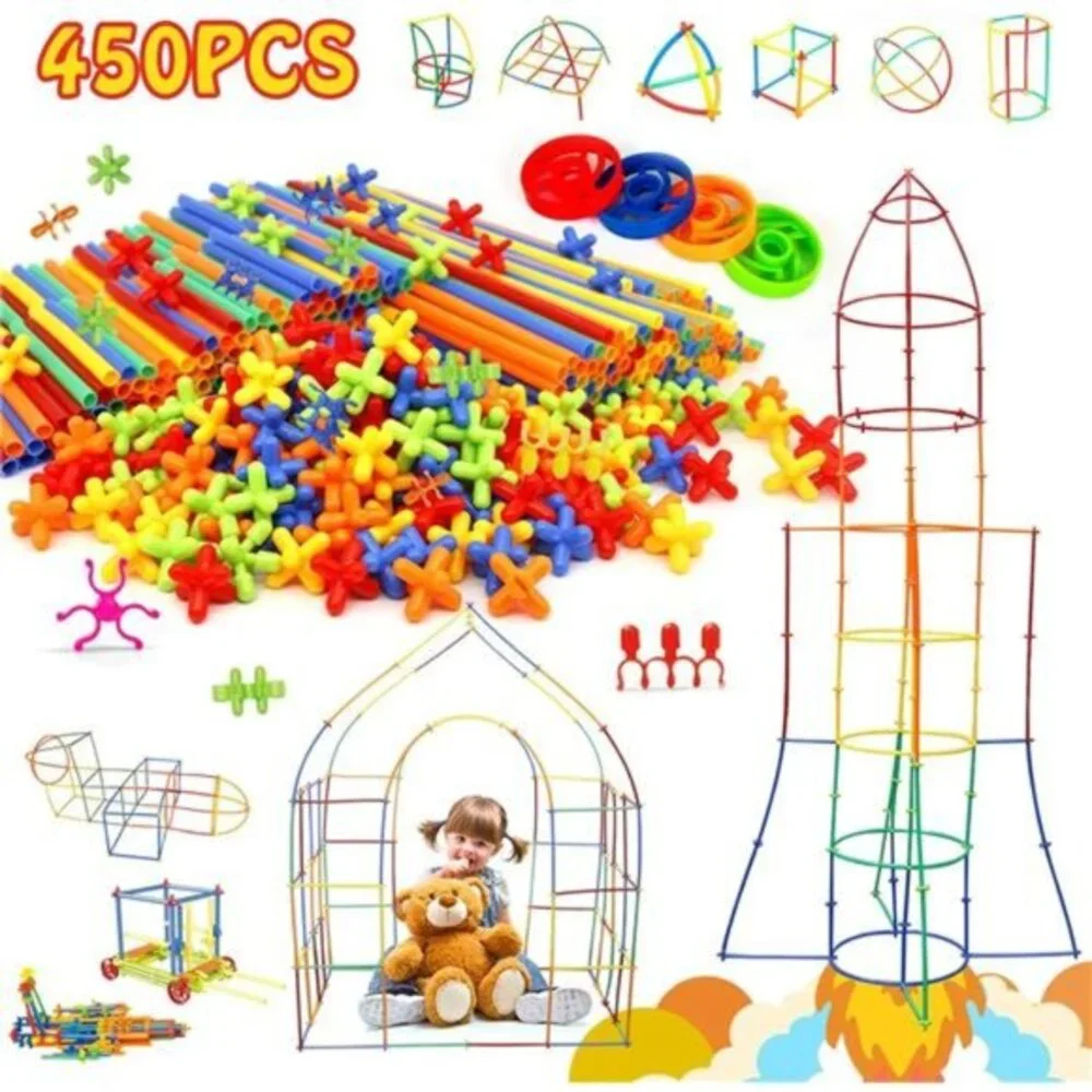 Creative Straw STEM Building Toys 450Pcs Aged for 3 4 5 6‎ 7+ Preschool Kids